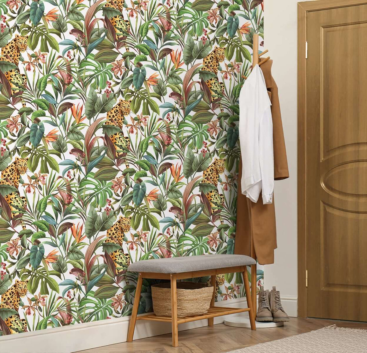Daisy Bennett Tropical Leopard Peel & Stick Wallpaper Sample - White