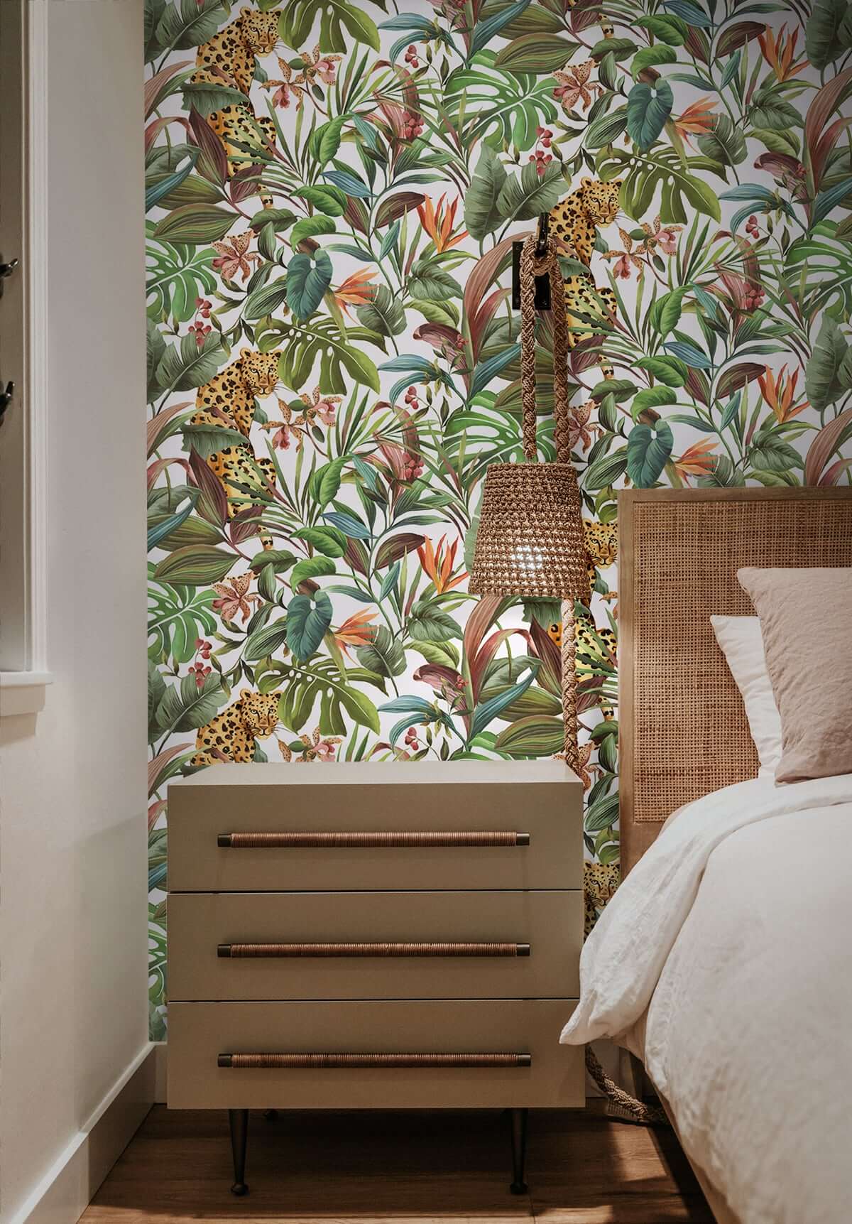 Daisy Bennett Tropical Leopard Peel & Stick Wallpaper Sample - White