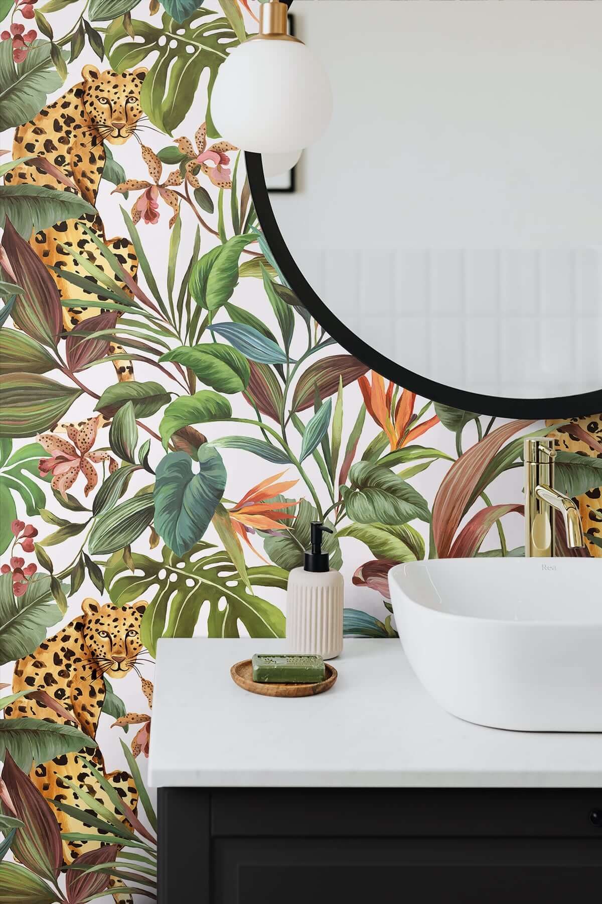 Daisy Bennett Tropical Leopard Peel & Stick Wallpaper Sample - White