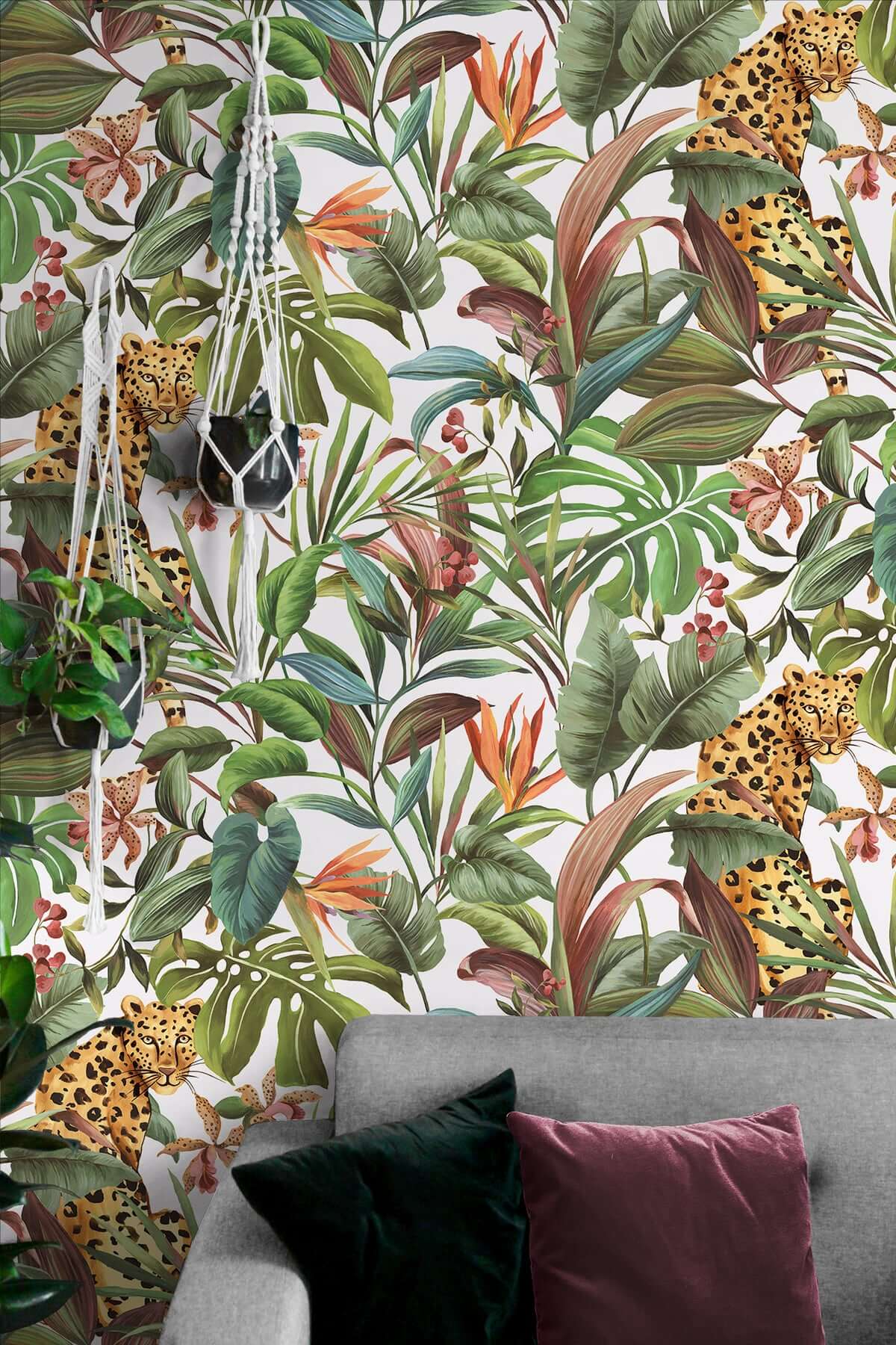 Daisy Bennett Tropical Leopard Peel & Stick Wallpaper Sample - White