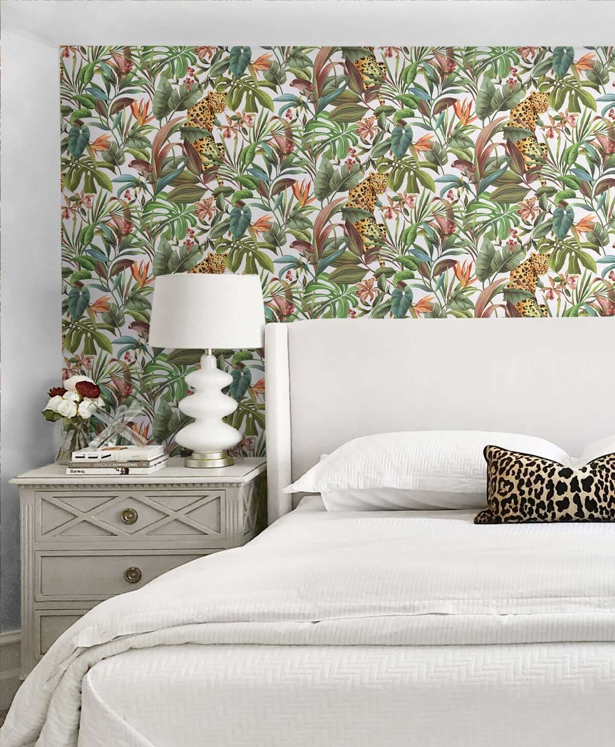 Daisy Bennett Tropical Leopard Peel & Stick Wallpaper Sample - White