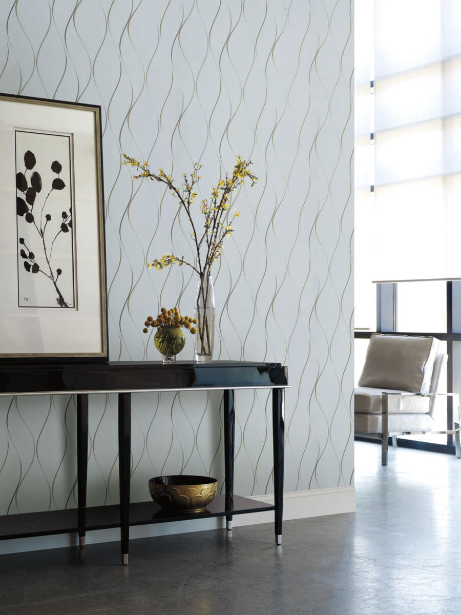 Antonina Vella Dazzling Dimensions Wavy Stripe Wallpaper Sample - Light Blue