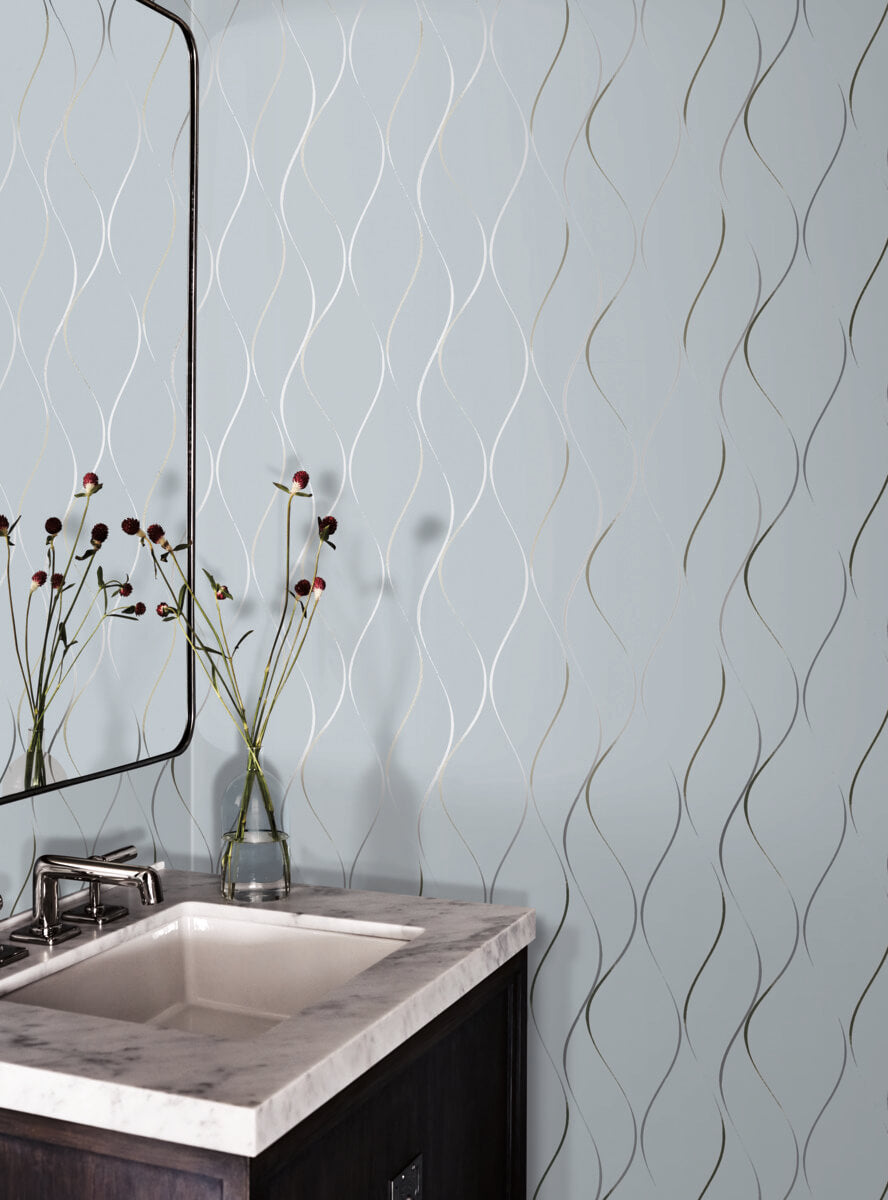 Antonina Vella Dazzling Dimensions Wavy Stripe Wallpaper Sample - Light Blue