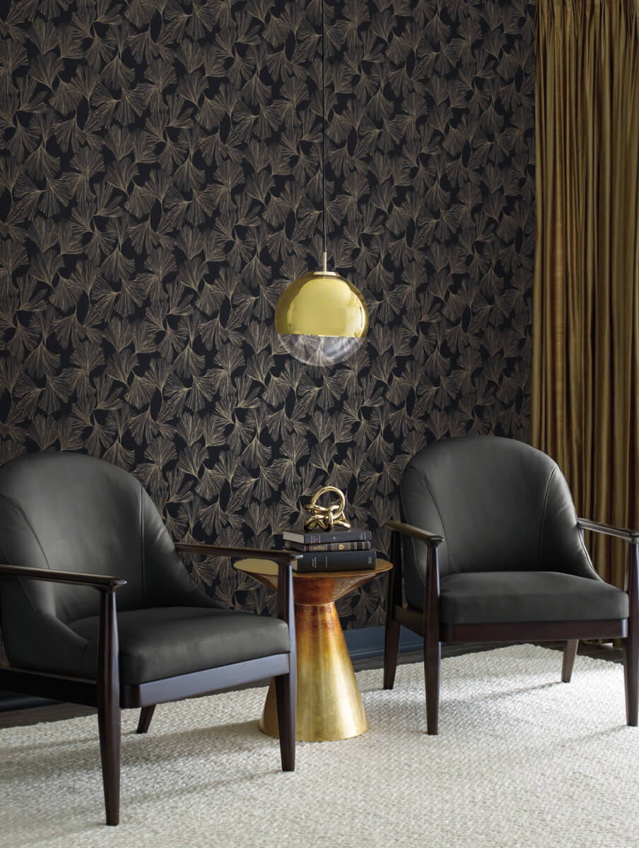 Antonina Vella Dazzling Dimensions Ginkgo Toss Wallpaper - Black