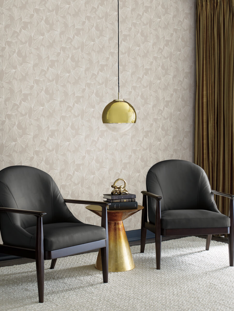 Antonina Vella Dazzling Dimensions Ginkgo Toss Wallpaper Sample - Silver