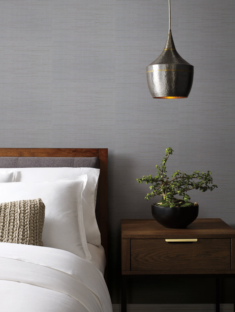 Antonina Vella Dazzling Dimensions Ribbon Bamboo Wallpaper - Blue & Silver