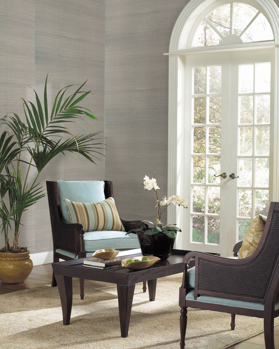 York Tropics Impression Grasscloth Wallpaper - Gray