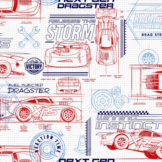 Disney Pixar Cars Schematic Wallpaper - Red & Blue