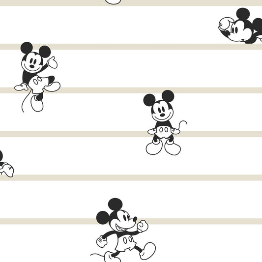 Disney Kids Vol. 4 Mickey Mouse Stripe Wallpaper - Beige & Black