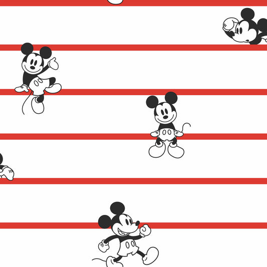 Disney Kids Vol. 4 Mickey Mouse Stripe Wallpaper - Red & Black