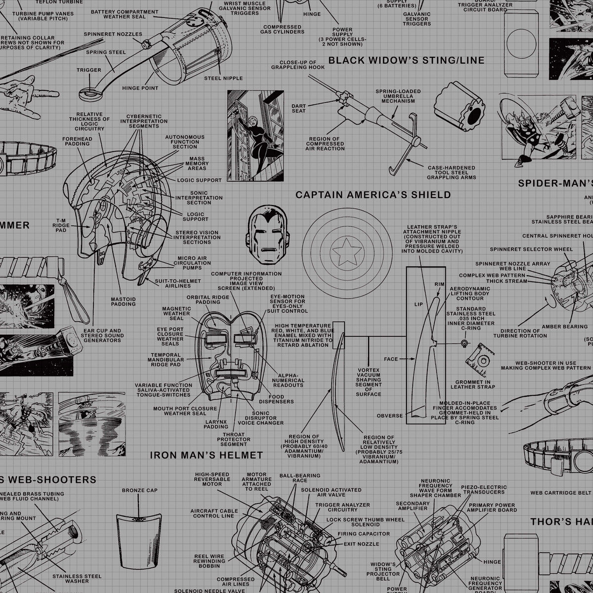 Marvel Heroes Schematics Wallpaper Sample - Gray & Black