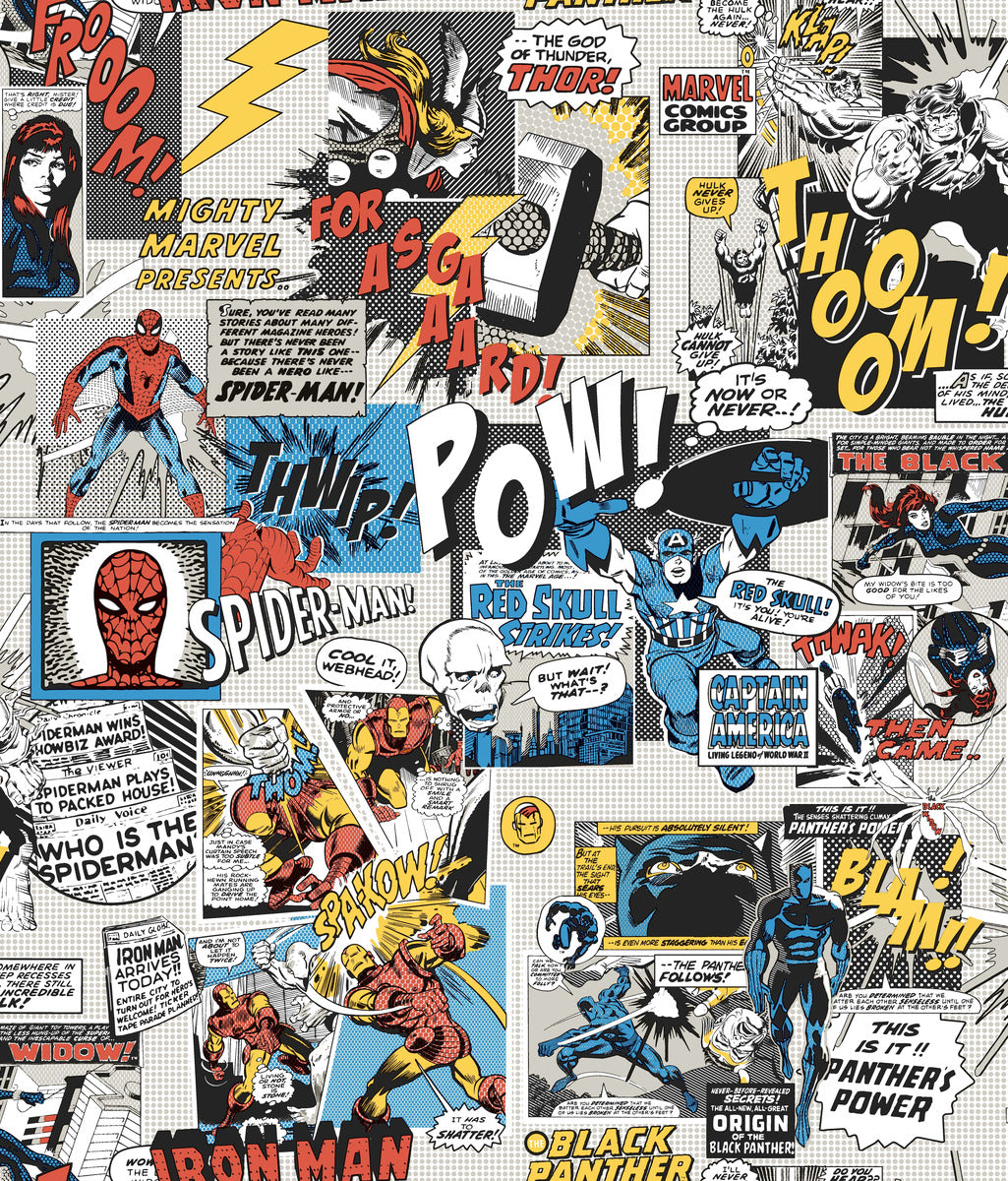 Marvel Comics Pow! Wallpaper - Black, Blue, Red – US Wall Decor