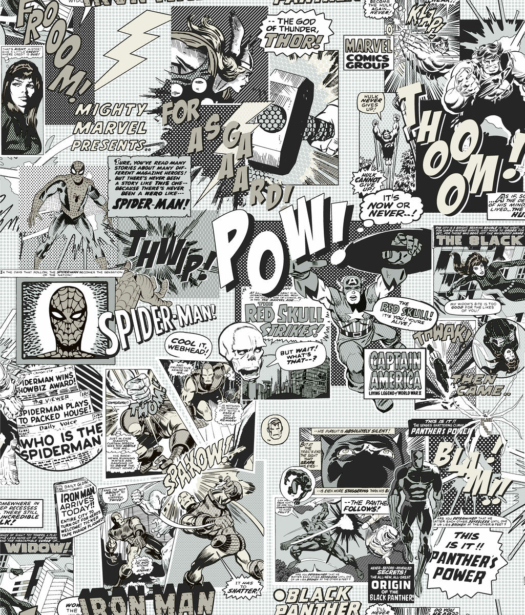 Marvel Comics Pow! Wallpaper - Black & White – US Wall Decor