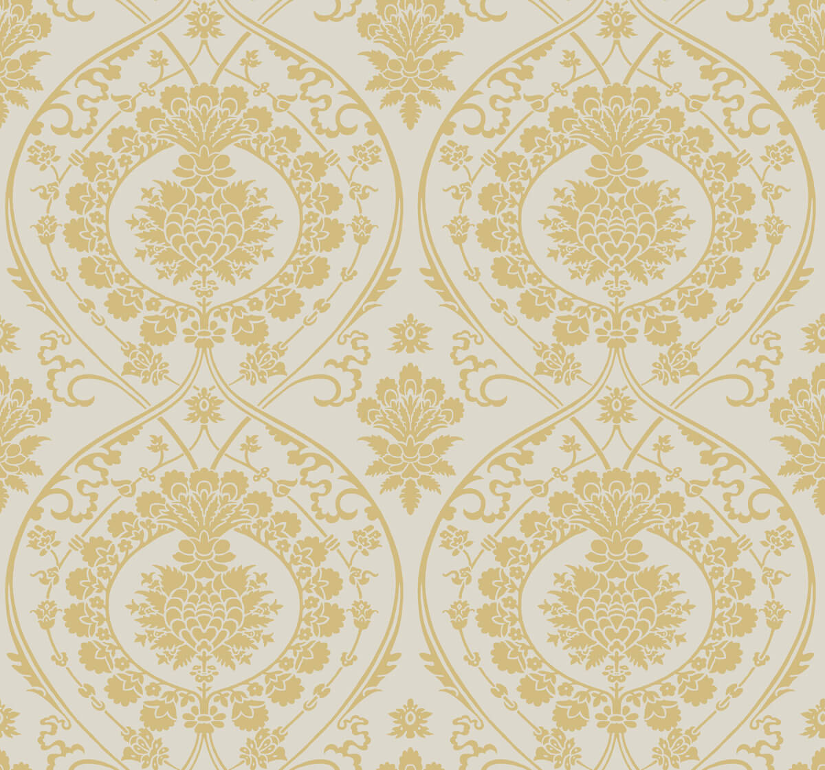 York Damask Imperial Damask Wallpaper - Off White & Gold