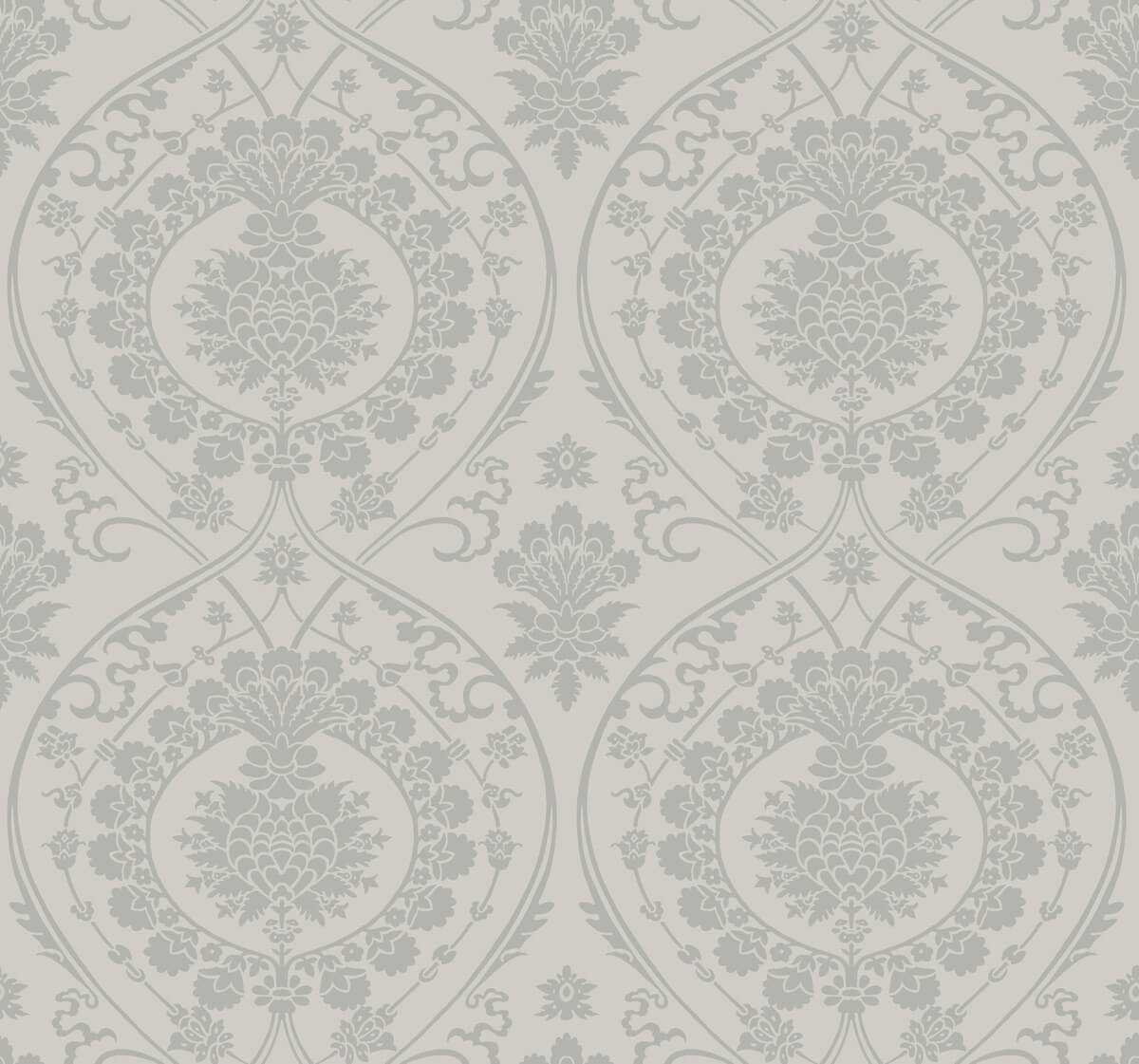 York Damask Imperial Damask Wallpaper - Gray & Silver