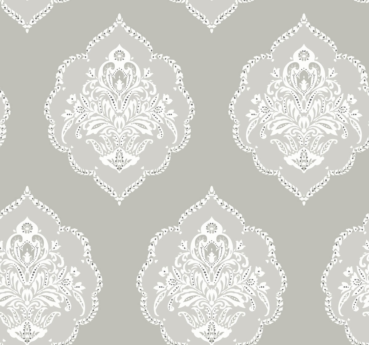 York Damask Signet Medallion Wallpaper - Gray
