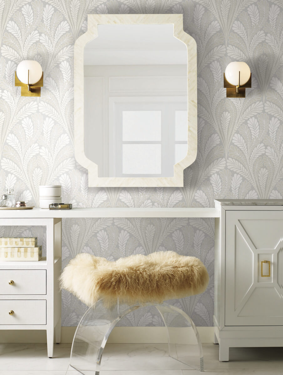 York Damask Shell Damask Wallpaper Sample - Gray
