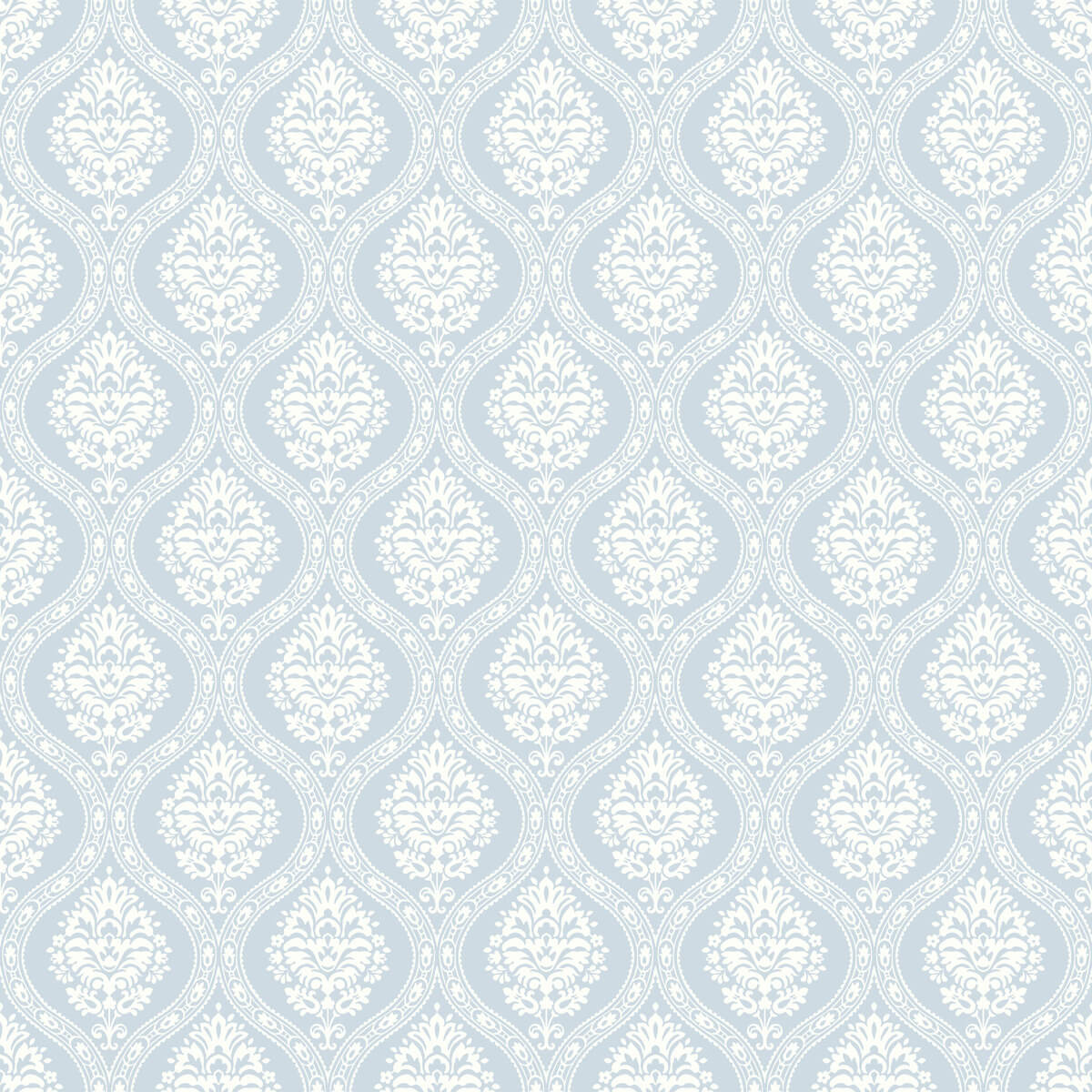York Damask Petite Ogee Wallpaper Sample - Light Blue
