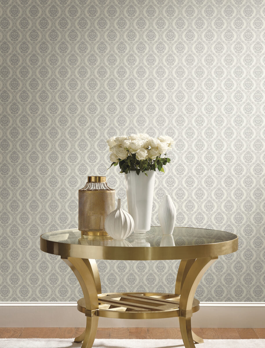 York Damask Petite Ogee Wallpaper - Taupe