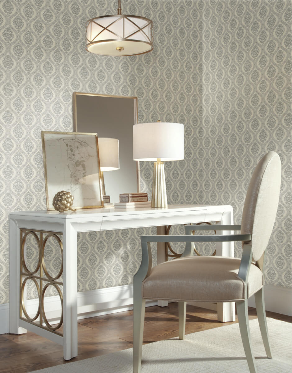 York Damask Petite Ogee Wallpaper - Taupe