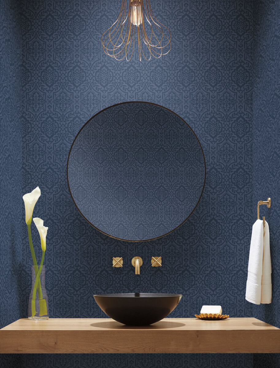 York Damask Cathedral Damask Wallpaper - Blue
