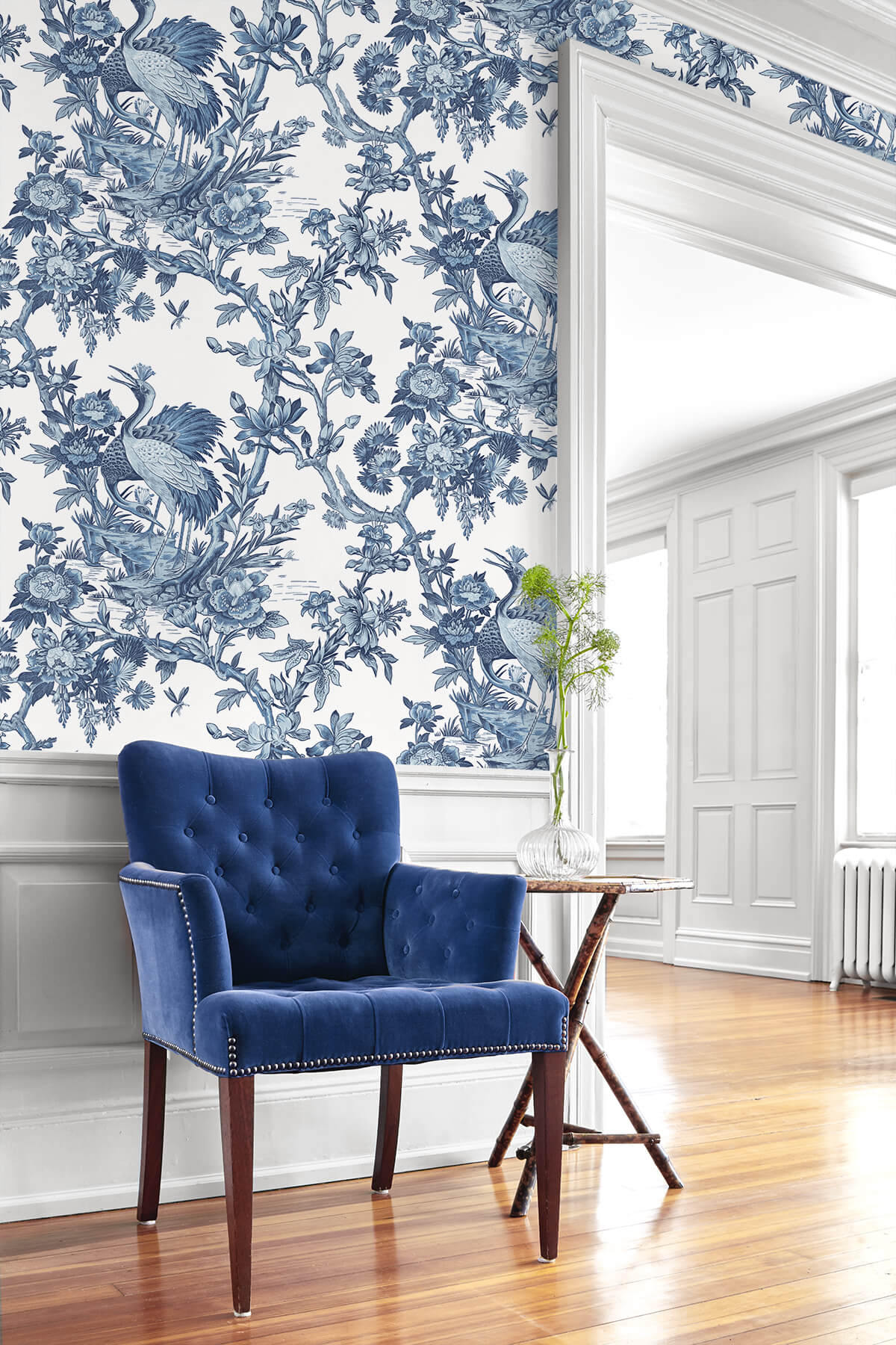 Seabrook DuPont Crane Toile High Performance Wallpaper Sample - French Blue