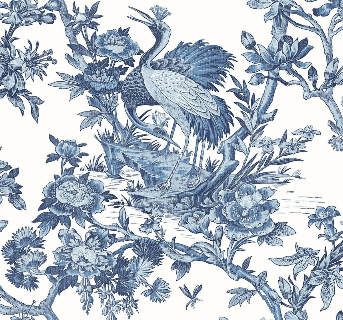 Seabrook DuPont Crane Toile High Performance Wallpaper Sample - French Blue