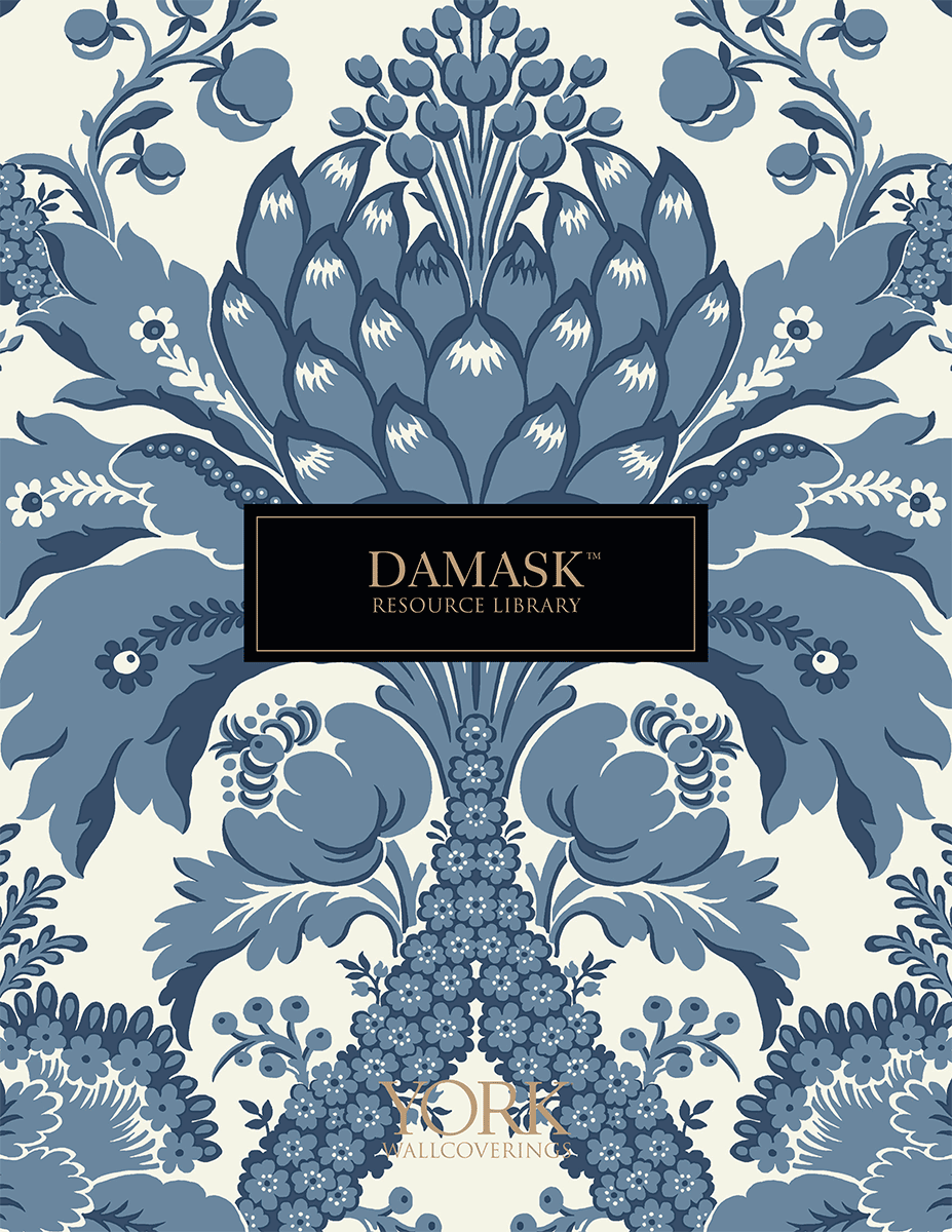 York Damask Imperial Damask Wallpaper - Navy & Silver