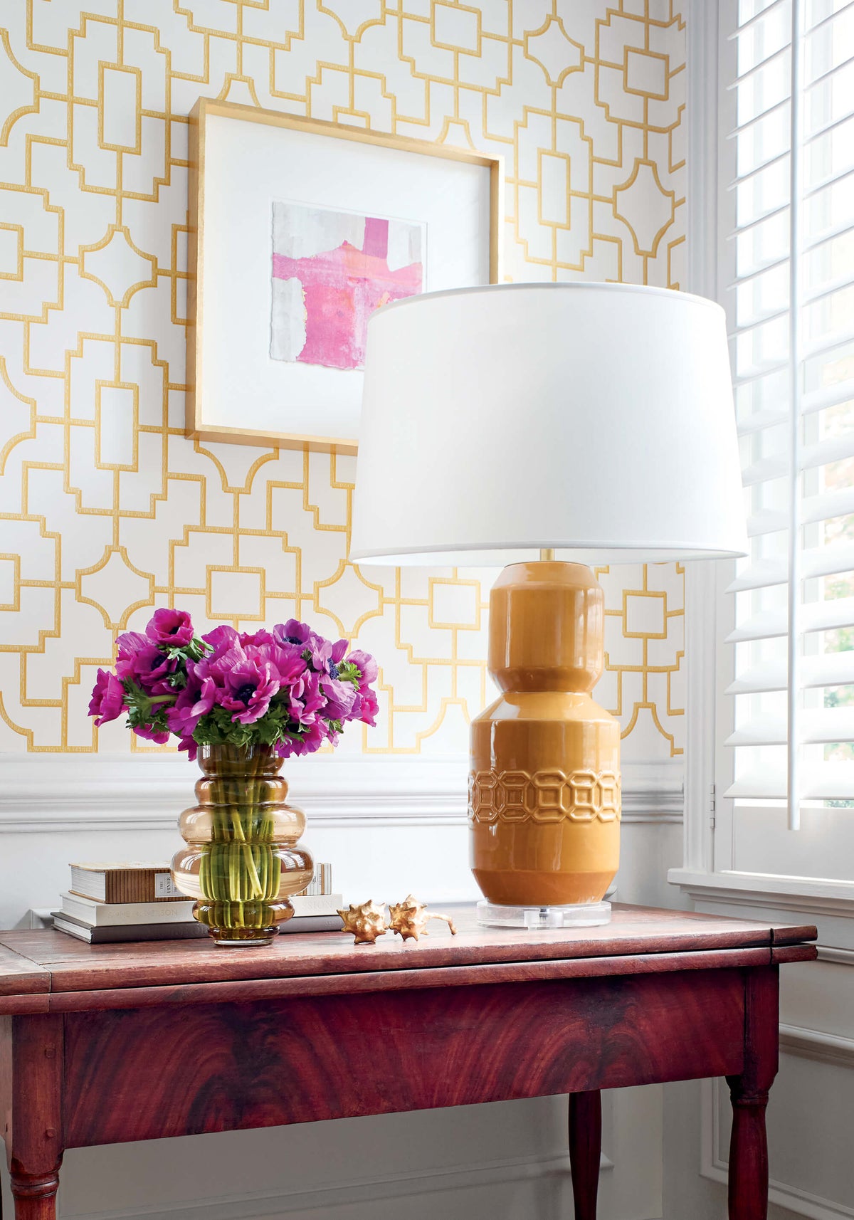 Thibaut Eden Fretwork Wallpaper - Yellow