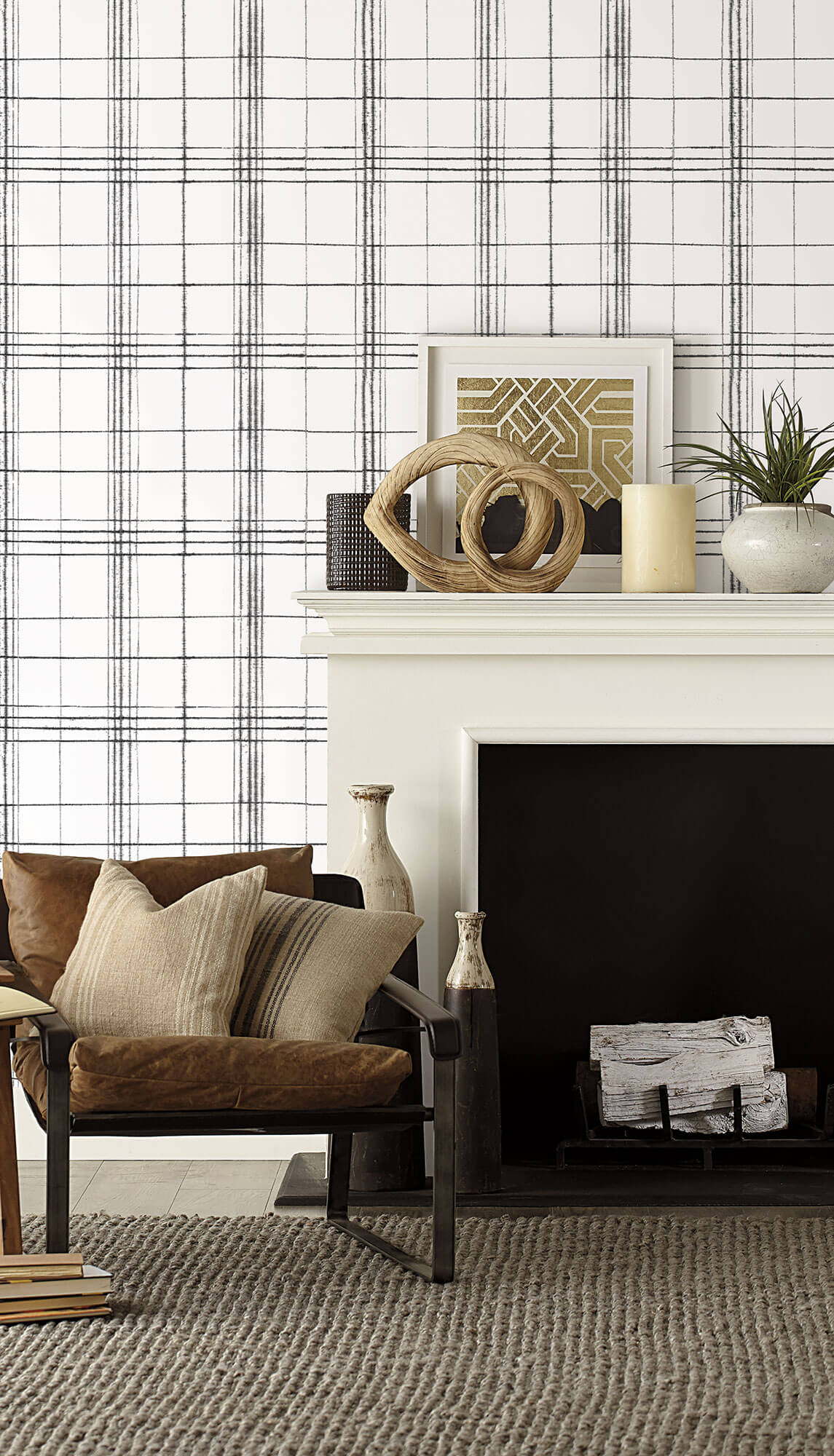 York Simply Farmhouse Plaid Wallpaper - Black & White