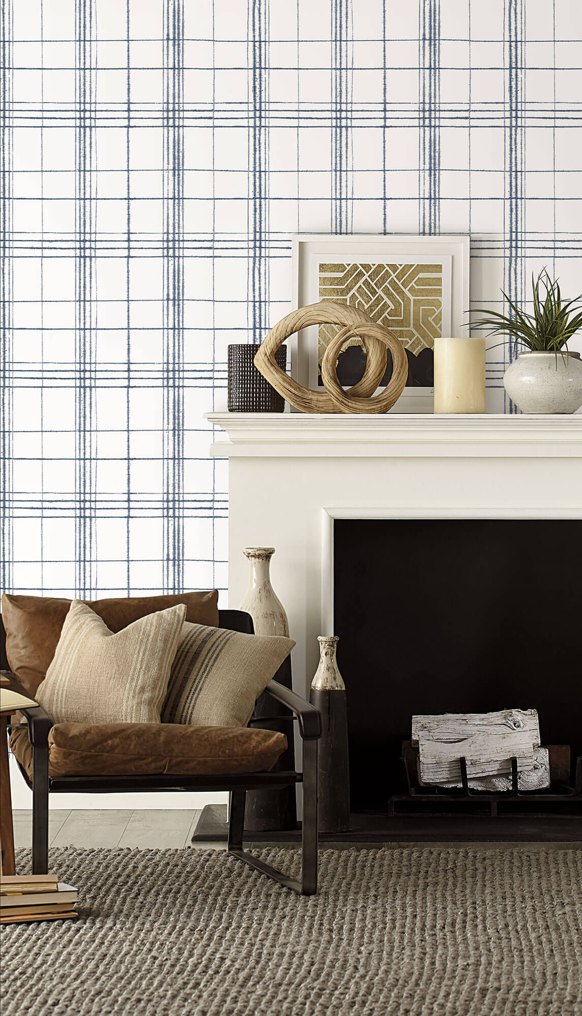 York Simply Farmhouse Plaid Wallpaper - Navy & White