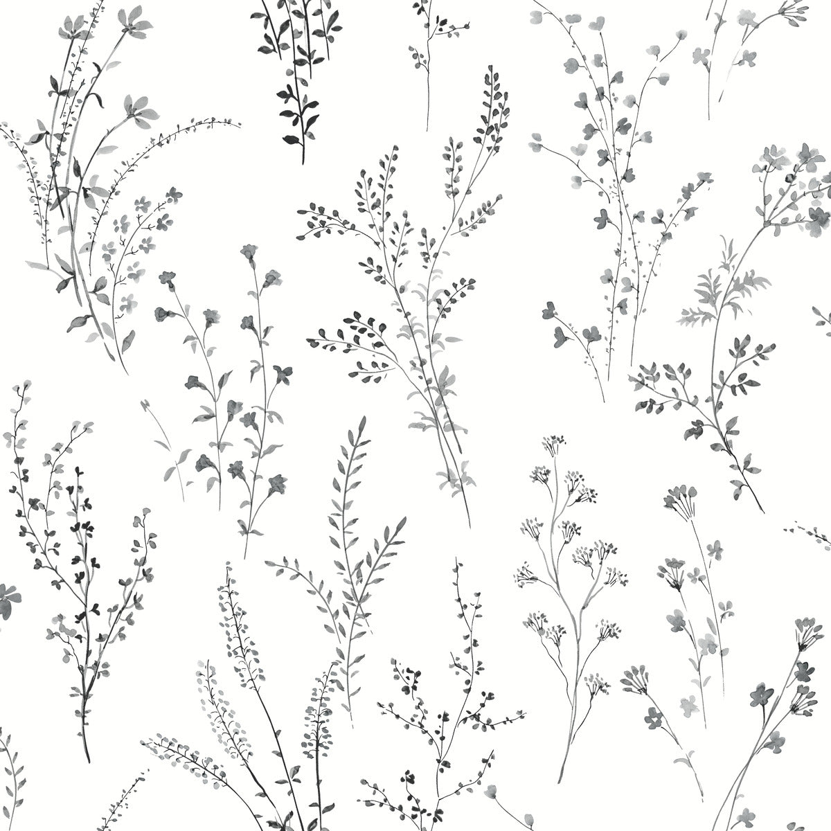 York Simply Farmhouse Wildflower Sprigs Wallpaper Sample - Black & White