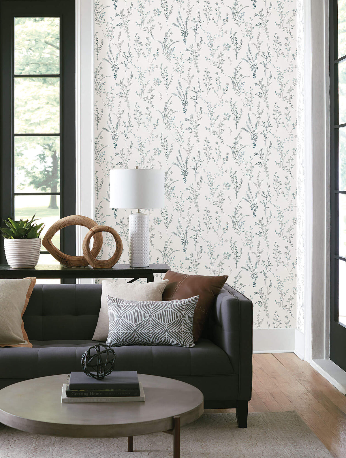 York Simply Farmhouse Wildflower Sprigs Wallpaper Sample - Blue & Green