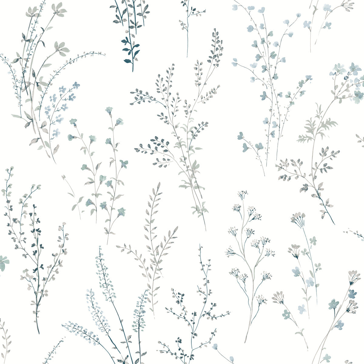 York Simply Farmhouse Wildflower Sprigs Wallpaper Sample - Blue & Green