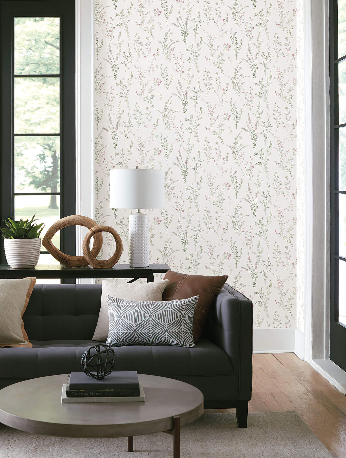 York Simply Farmhouse Wildflower Sprigs Wallpaper Sample - Pink & Green