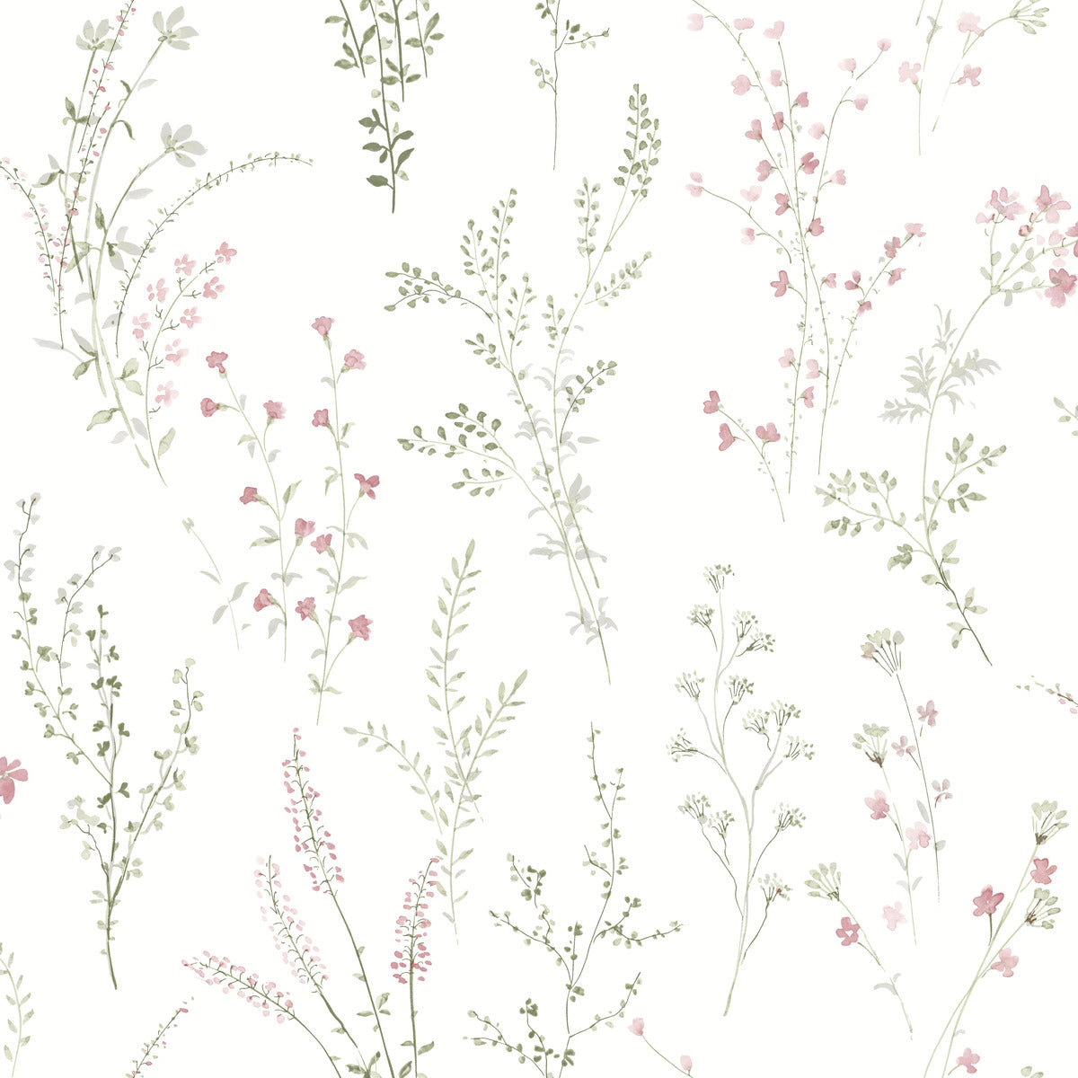 York Simply Farmhouse Wildflower Sprigs Wallpaper Sample - Pink & Green