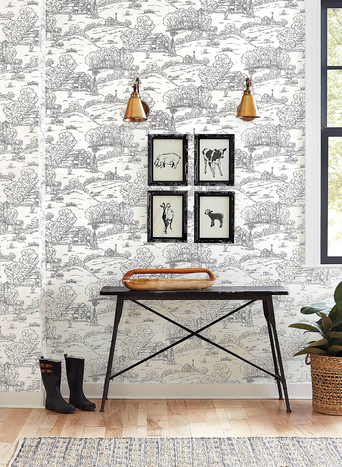 York Simply Farmhouse Pasture Toile Wallpaper - Black & White