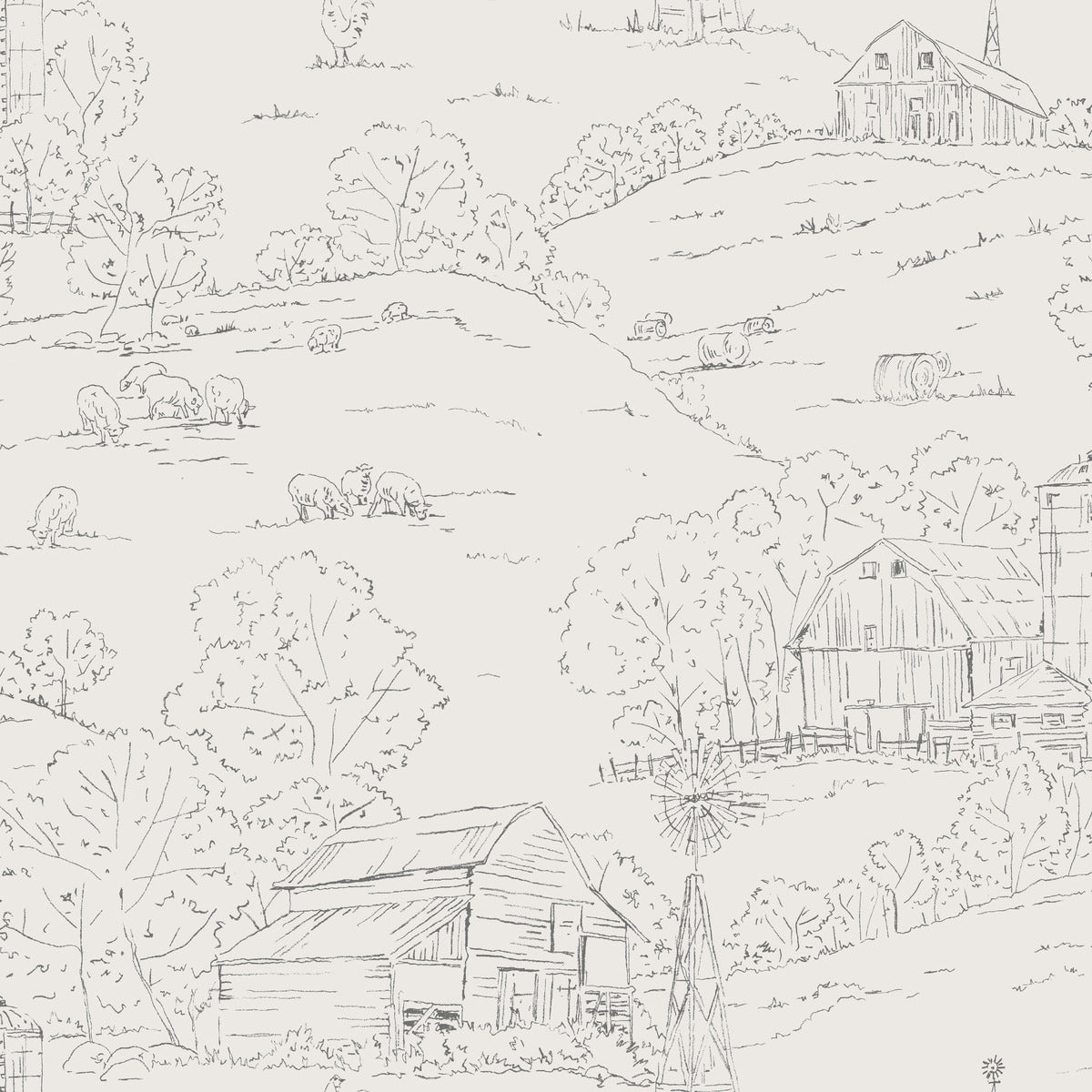 York Simply Farmhouse Pasture Toile Wallpaper - SAMPLE