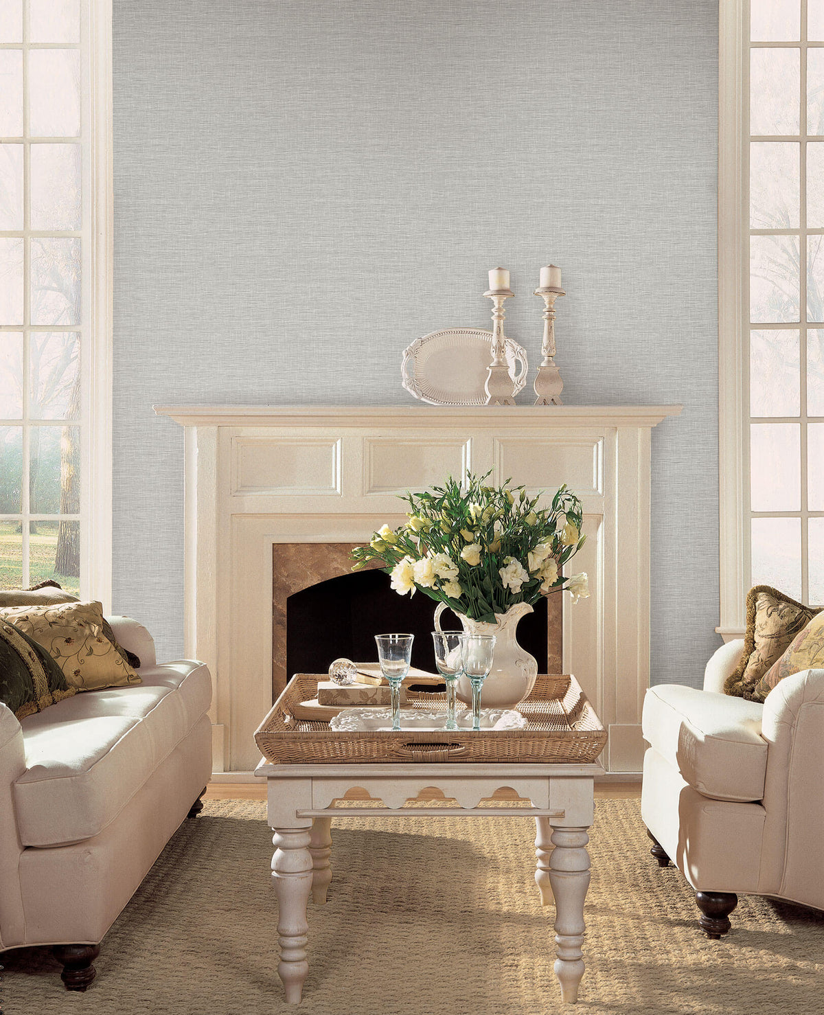 York Simply Farmhouse Silk Linen Weave Wallpaper - Gray
