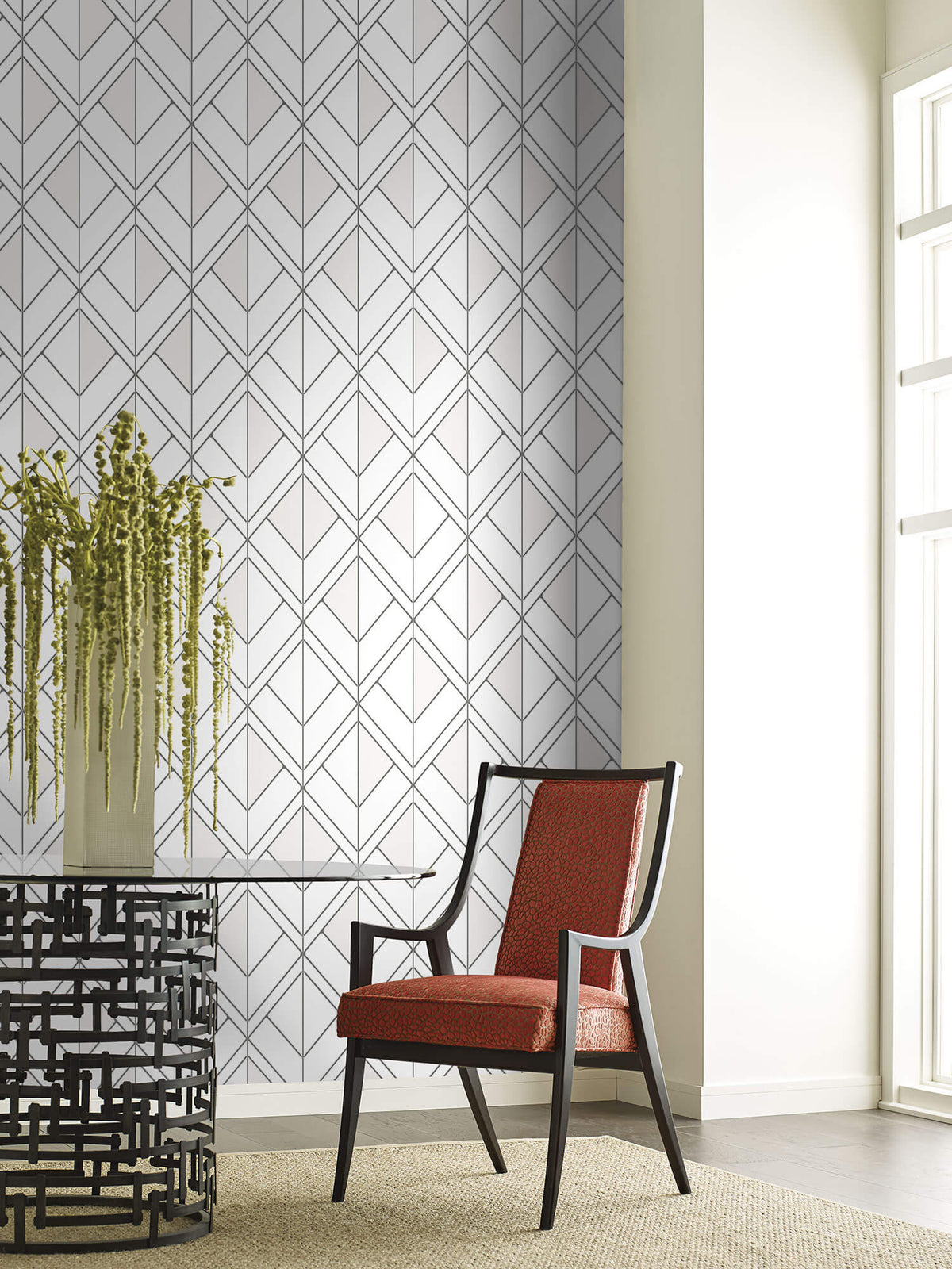 York Diamond Shadow Geometric Wallpaper Sample - White & Black