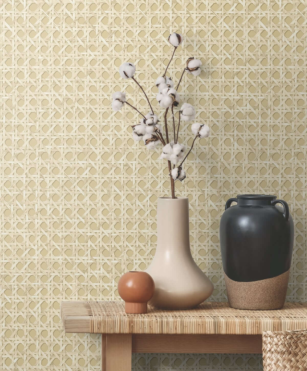 Seabrook Japandi Style Mika Wallpaper Sample - Wheat