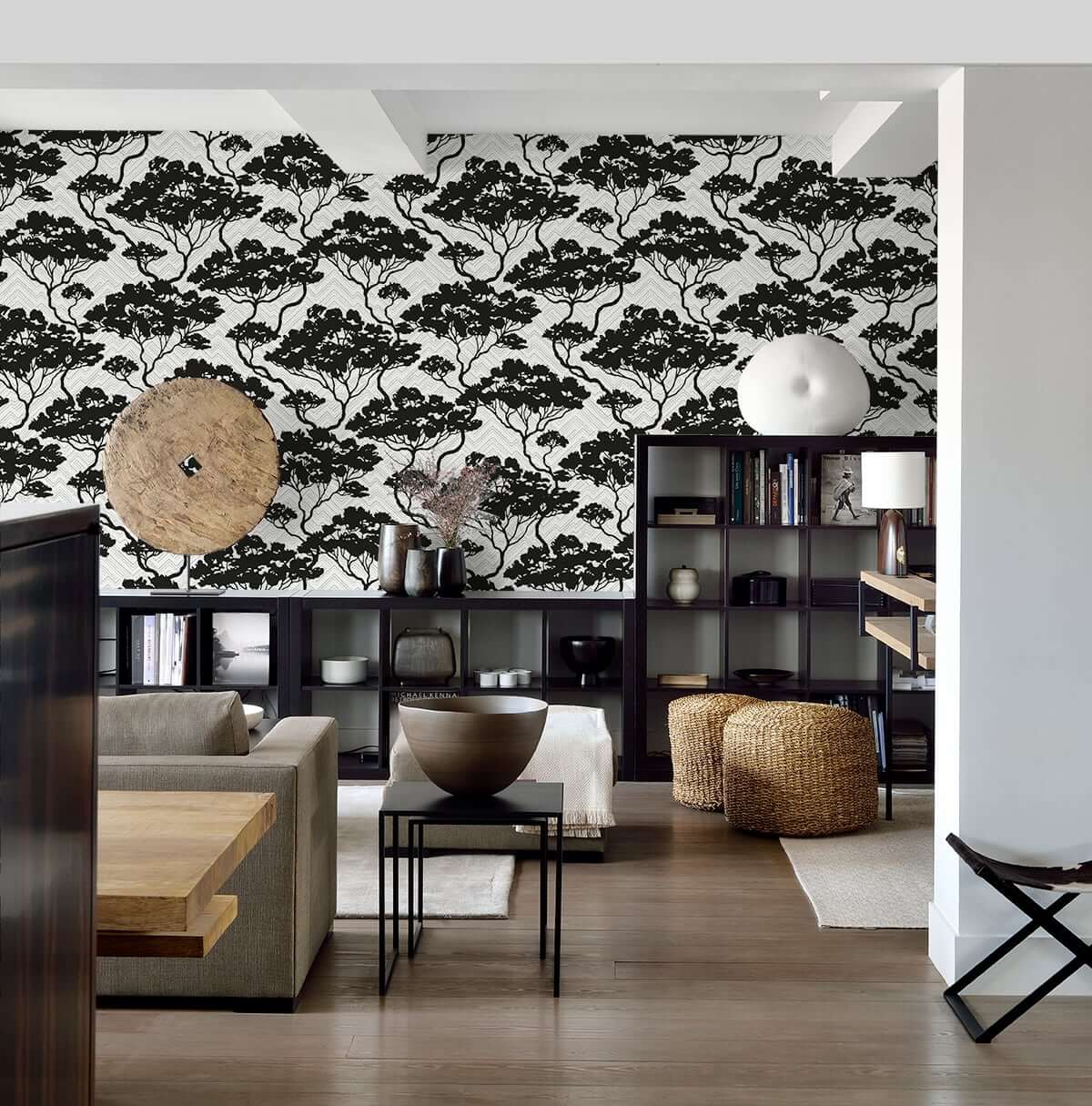 Seabrook Japandi Style Nara Wallpaper - Onyx & Fog