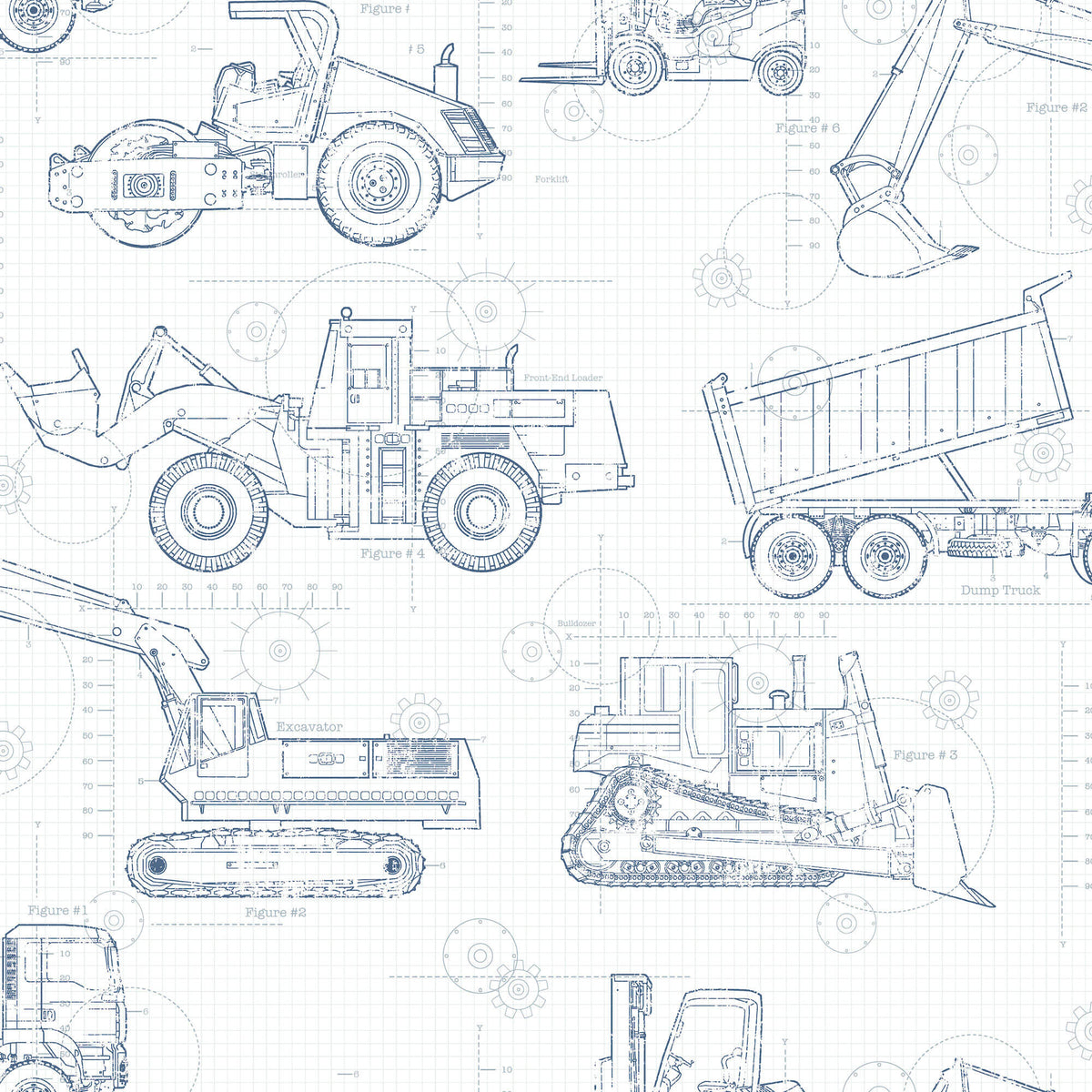 KS2350 Construction Blueprint Wallpaper Navy On White