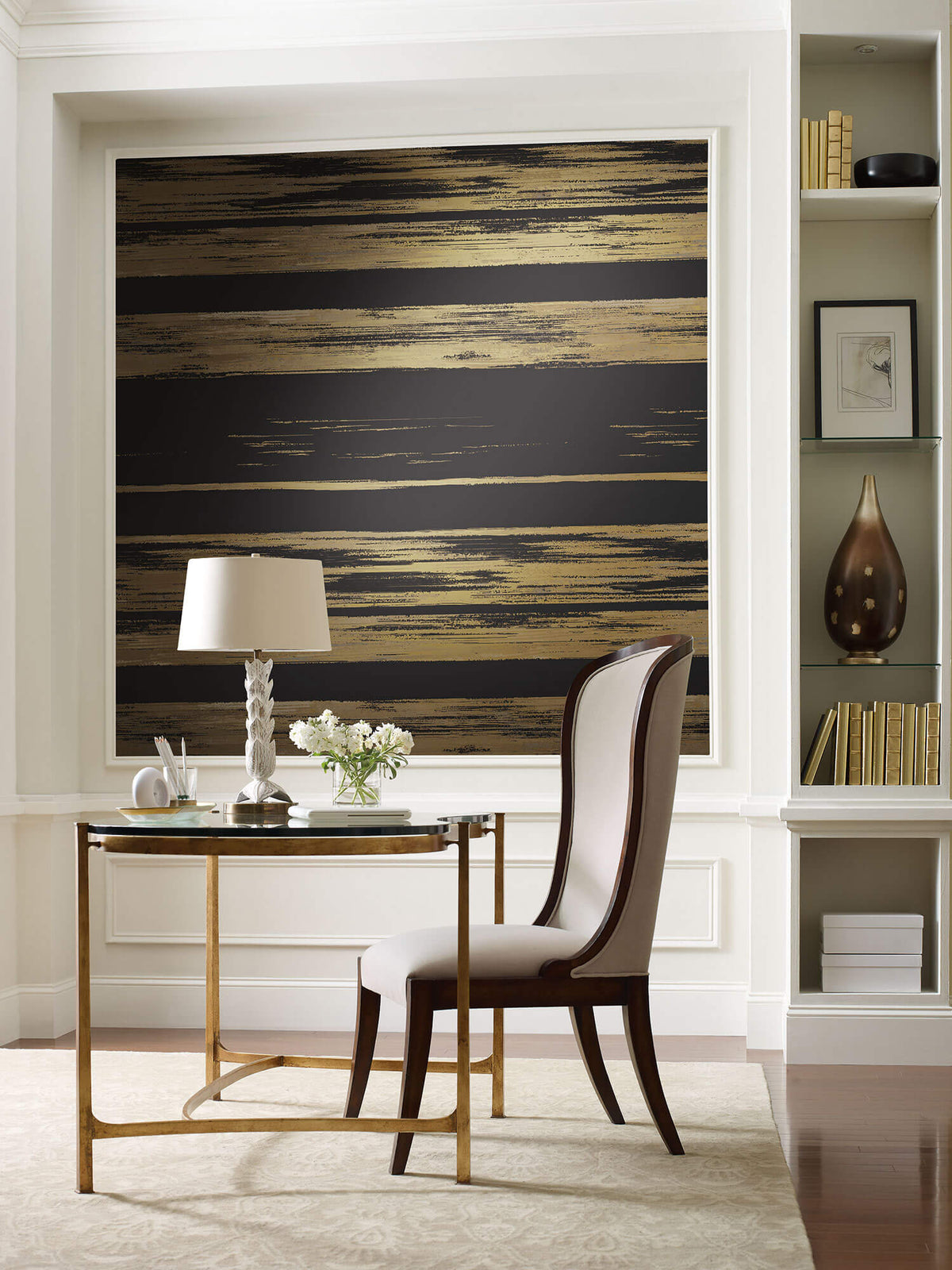 Ronald Redding 24 Karat Horizontal Dry Brush Wallpaper - Black & Gold