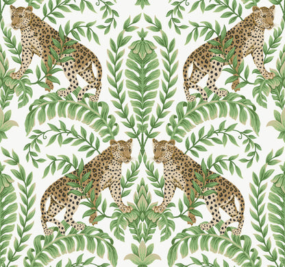 Ronald Redding 24 Karat Jungle Leopard Wallpaper - White & Green