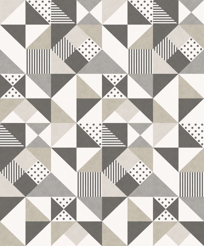 Seabrook Mondrian Lozenge Wallpaper - Steel & Pavestone
