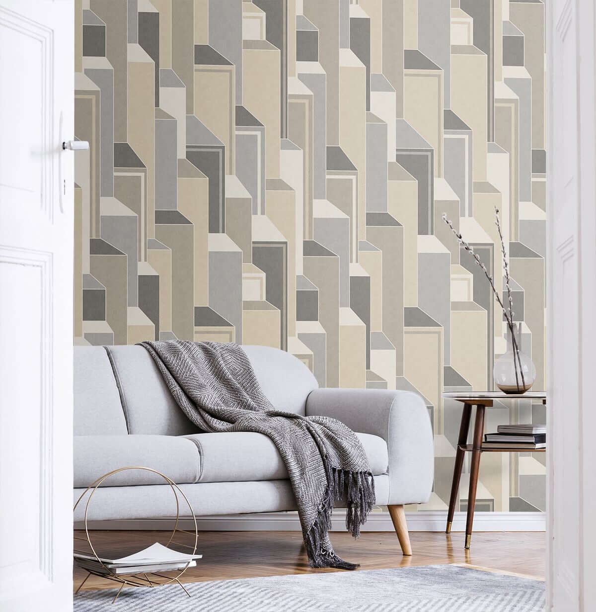 Seabrook Mondrian Deco Wallpaper - Latte Graphite