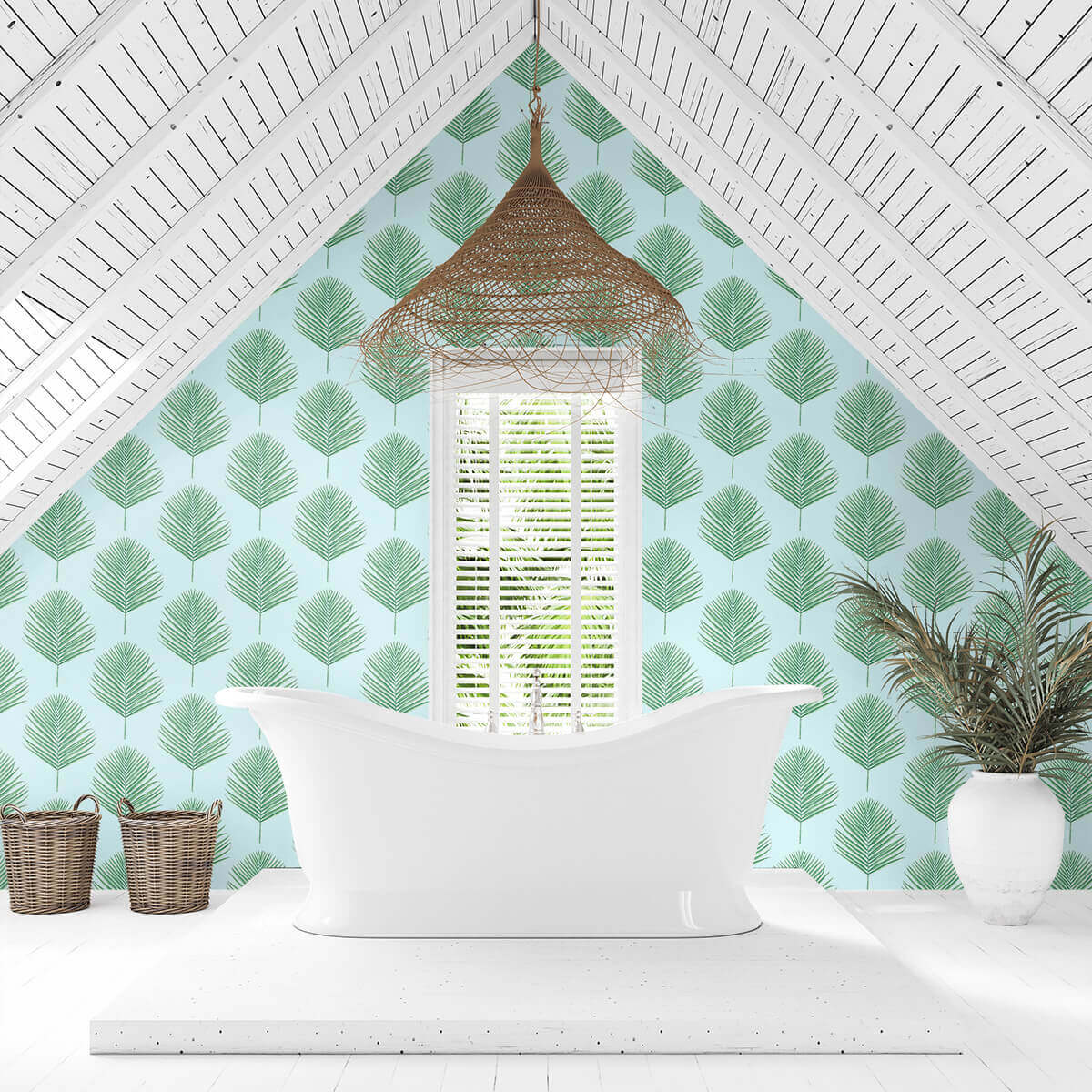 Lillian August Maui Palm Peel & Stick Wallpaper Sample - Celeste Jade