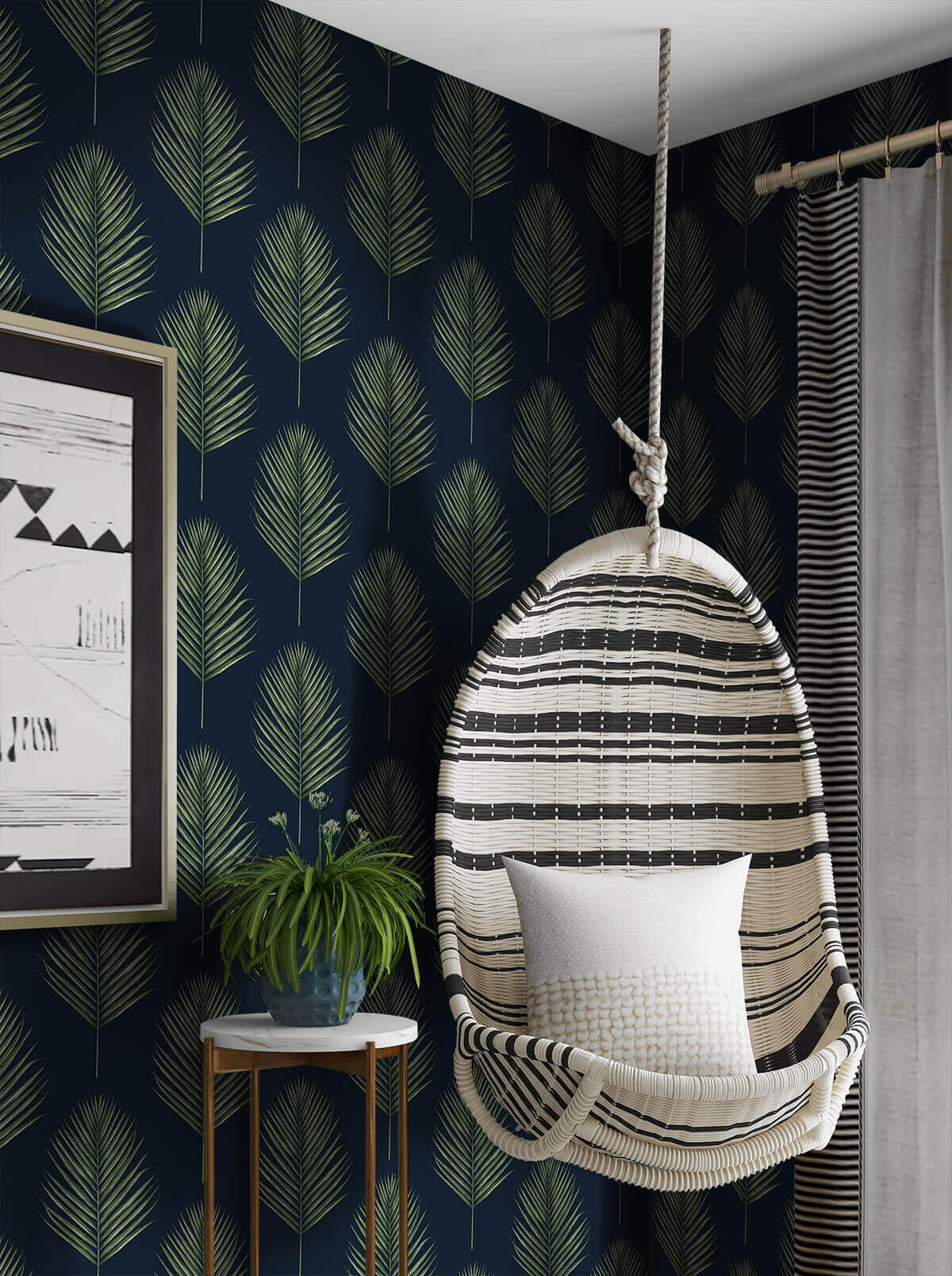 Lillian August Maui Palm Peel & Stick Wallpaper - Midnight Blue