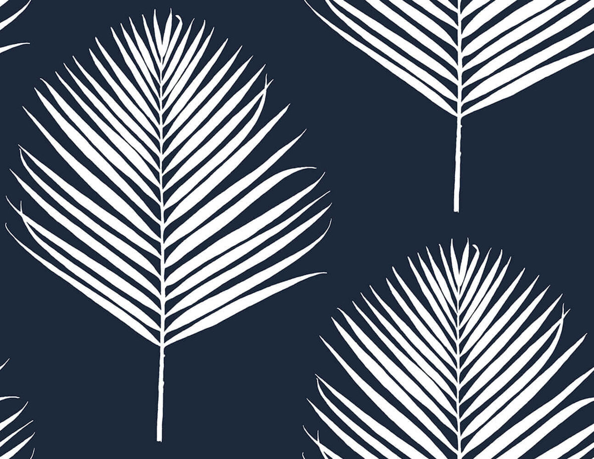 Lillian August Maui Palm Peel & Stick Wallpaper - Midnight Blue & White